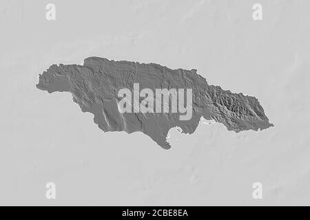 Zone étendue de la Jamaïque avec frontières nationales, internationales et régionales. Carte d'élévation à deux niveaux. Rendu 3D Banque D'Images