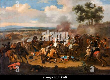 La bataille de la Boyne, en Irlande, entre le roi James II et le roi William III le 1er juillet 1690 (OS), peinture de Jan van Huchtenburg, 1690-1733 Banque D'Images