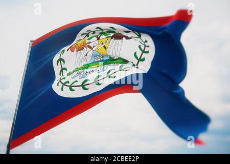 Drapeaux du monde - drapeau du Belize. Prise de vue avec une faible profondeur de champ, mise au point sélective. Illustration 3D. Banque D'Images