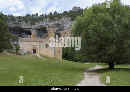 Hermitage de San Bartolome dans le Canyon du Rio Lobos, Espagne Banque D'Images