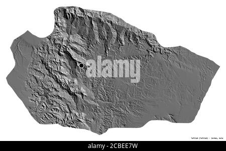 Forme de Tafilah, province de Jordanie, avec sa capitale isolée sur fond blanc. Carte d'élévation à deux niveaux. Rendu 3D Banque D'Images