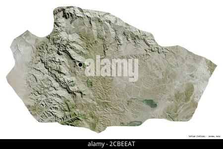 Forme de Tafilah, province de Jordanie, avec sa capitale isolée sur fond blanc. Imagerie satellite. Rendu 3D Banque D'Images