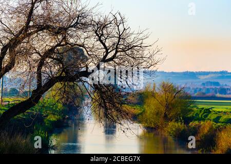 Israël, la vallée de Hula, la rivière Jordan en traversant la vallée de Hula photographiée en hiver Banque D'Images