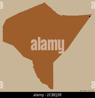 Forme de Mandera, comté du Kenya, avec sa capitale isolée sur un fond de couleur unie. Composition des textures répétées. Rendu 3D Banque D'Images