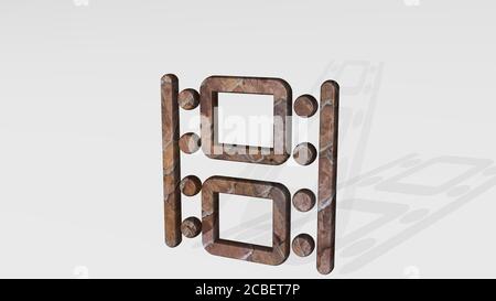 Films film icône 3D debout sur le sol - 3D illustration pour cinéma et éditorial Banque D'Images