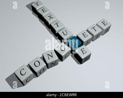 TEXTURE BÉTON crossword par des lettres de dés cubes - illustration 3D pour l'arrière-plan et le mur Banque D'Images