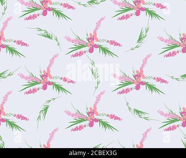 Motif sans couture de fleurs de lavande sur fond blanc Illustration de Vecteur