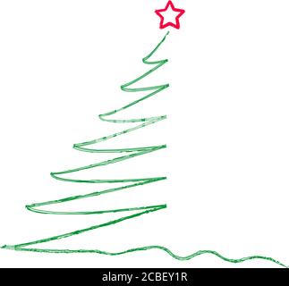 arbre de noël abstrait, décoration de noël, isolé sur blanc, vecteur de dessin au trait Illustration de Vecteur