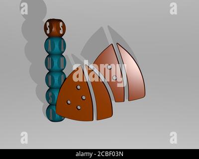 texte de l'icône 3D de samosa et de la lettre des dés - illustration 3D pour la nourriture et les indiens Banque D'Images