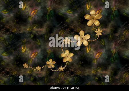 Motif abstrait sans couture avec fleurs dorées. Arrière-plan de l'art numérique. Banque D'Images