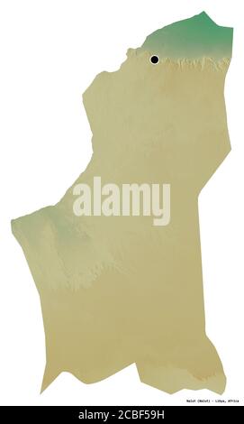 Forme de Nalut, district de Libye, avec sa capitale isolée sur fond blanc. Carte topographique de relief. Rendu 3D Banque D'Images