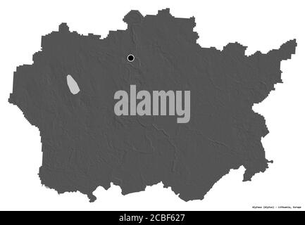 Forme d'Alytaus, comté de Lituanie, avec sa capitale isolée sur fond blanc. Carte d'élévation à deux niveaux. Rendu 3D Banque D'Images