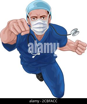 Infirmière super-héros docteur dans les gommages Flying Super Hero Illustration de Vecteur