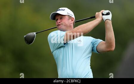 Jamie Donaldson du pays de Galles pendant la première journée du Celtic Classic au Celtic Manor Resort. Banque D'Images