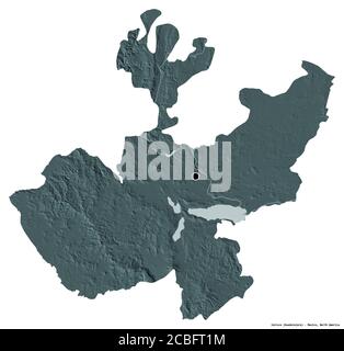 Forme de Jalisco, état du Mexique, avec sa capitale isolée sur fond blanc. Carte d'altitude en couleur. Rendu 3D Banque D'Images