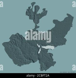 Forme de Jalisco, État du Mexique, avec sa capitale isolée sur un fond de couleur unie. Carte d'altitude en couleur. Rendu 3D Banque D'Images