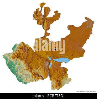 Forme de Jalisco, état du Mexique, avec sa capitale isolée sur fond blanc. Carte topographique de relief. Rendu 3D Banque D'Images