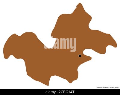 Forme de Şoldăneşti, district de Moldova, avec sa capitale isolée sur fond blanc. Composition des textures répétées. Rendu 3D Banque D'Images