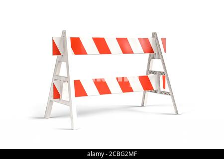 Une barricade en plastique rouge et blanc à cadre en a isolée sur du blanc arrière-plan - rendu 3d Banque D'Images
