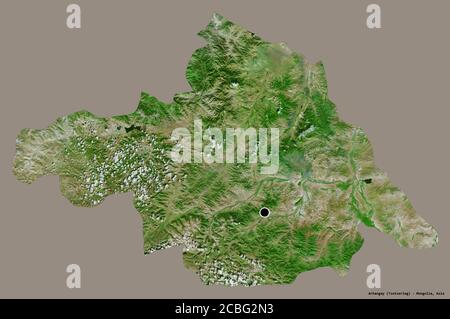Forme d'Arhangay, province de Mongolie, avec sa capitale isolée sur un fond de couleur unie. Imagerie satellite. Rendu 3D Banque D'Images