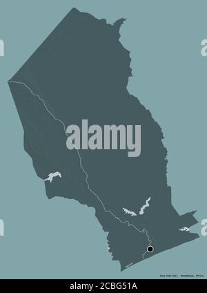 Forme de Gaza, province du Mozambique, avec sa capitale isolée sur un fond de couleur unie. Carte d'altitude en couleur. Rendu 3D Banque D'Images