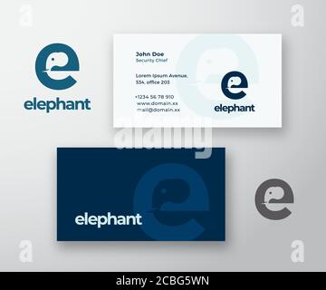 Modèle de carte de visite et logo vecteur éléphant abstrait. Elephant Head incorporée dans le concept de lettre E avec la typographie moderne. Haut de gamme Illustration de Vecteur