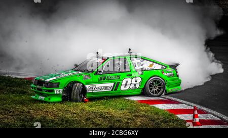 Oschersleben, Allemagne, 31 août 2019 : Stavros Grilis pilotant la Toyota Corolla AE86 lors de la série internationale Drift Kings Banque D'Images