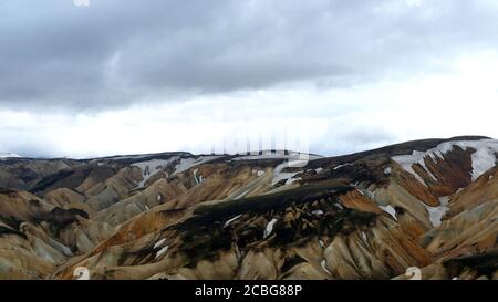 Les montagnes peintes de Landmannalaugar sous Stormclouds Banque D'Images