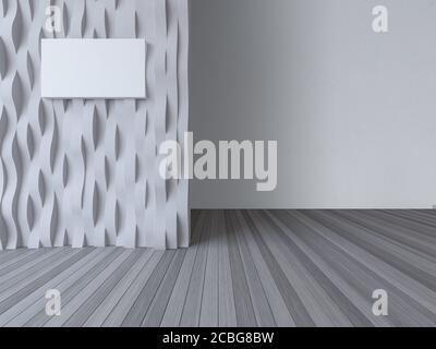 Image de rendu 3d de la conception intérieure avec paroi incurvée et mur en béton wite sur parquet Banque D'Images