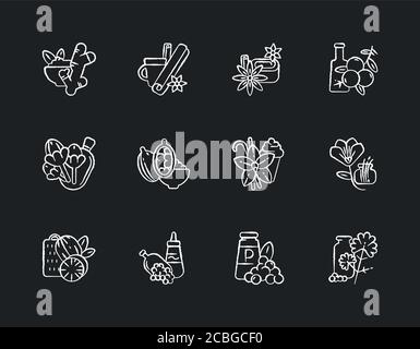 Les icônes classiques de craie d'épices se trouvent sur fond noir Illustration de Vecteur