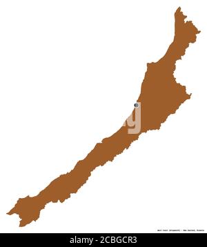 Forme de la côte Ouest, conseil régional de Nouvelle-Zélande, avec sa capitale isolée sur fond blanc. Composition des textures répétées. Rendu 3D Banque D'Images