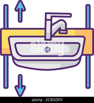 Icône de couleur RVB de l'évier à hauteur réglable Illustration de Vecteur