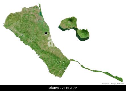 Forme de Rivas, département du Nicaragua, avec sa capitale isolée sur fond blanc. Imagerie satellite. Rendu 3D Banque D'Images