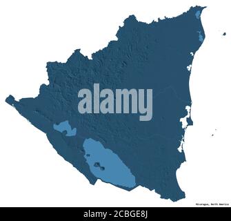 Forme du Nicaragua avec sa capitale isolée sur fond blanc. Carte d'altitude en couleur. Rendu 3D Banque D'Images