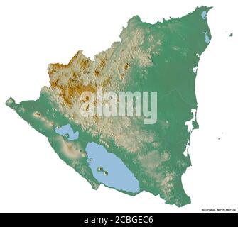 Forme du Nicaragua avec sa capitale isolée sur fond blanc. Carte topographique de relief. Rendu 3D Banque D'Images