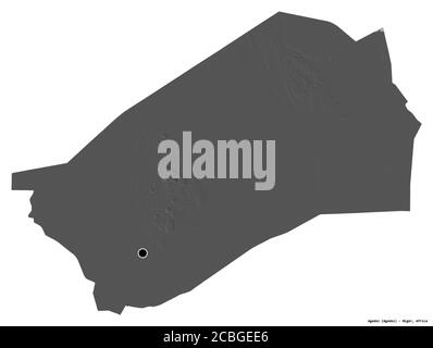 Forme d'Agadez, département du Niger, avec sa capitale isolée sur fond blanc. Carte d'élévation à deux niveaux. Rendu 3D Banque D'Images