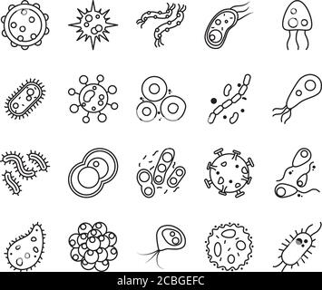 formes de coronavirus et de bactérias icône sur fond blanc, style de ligne, illustration vectorielle Illustration de Vecteur