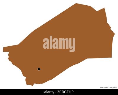 Forme d'Agadez, département du Niger, avec sa capitale isolée sur fond blanc. Composition des textures répétées. Rendu 3D Banque D'Images