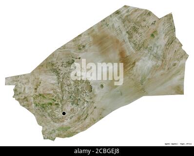 Forme d'Agadez, département du Niger, avec sa capitale isolée sur fond blanc. Imagerie satellite. Rendu 3D Banque D'Images
