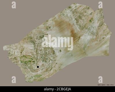 Forme d'Agadez, département du Niger, avec sa capitale isolée sur un fond de couleur unie. Imagerie satellite. Rendu 3D Banque D'Images