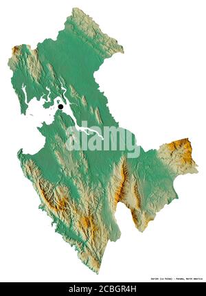 Forme de Darién, province de Panama, avec sa capitale isolée sur fond blanc. Carte topographique de relief. Rendu 3D Banque D'Images