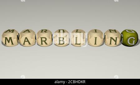 TEXTE MARBRUANT par des lettres de dés cubes - illustration 3D pour contexte et résumé Banque D'Images