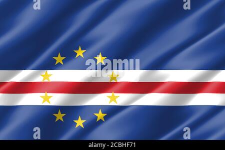 Drapeau ondulé en soie du motif Cabo Verde. Illustration 3D de l'indicateur Cabo Verdean ondulé. Le drapeau de pays de Cabo Verde rippé est un symbole de liberté, de patriotisme et moi-même Banque D'Images