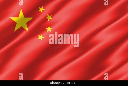 Motif drapeau ondulé en soie de Chine. Illustration 3D avec drapeau chinois ondulé. Le drapeau rippé de la Chine est un symbole de liberté, de patriotisme et d'indépendance. Banque D'Images