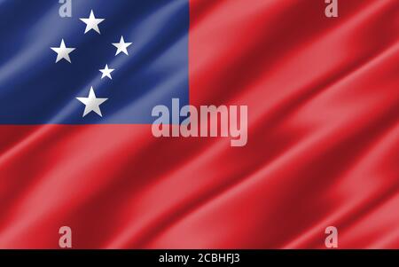 Motif drapeau ondulé en soie des Samoa. Illustration 3D du drapeau Samoan ondulé. Le drapeau du Samoa rippé est un symbole de liberté, de patriotisme et d'indépendance. Banque D'Images