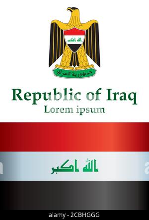 Drapeau de l'Iraq, République d'Iraq. Modèle pour la conception de prix, un document officiel avec le drapeau de l'Irak. Illustration vectorielle colorée et lumineuse. Illustration de Vecteur