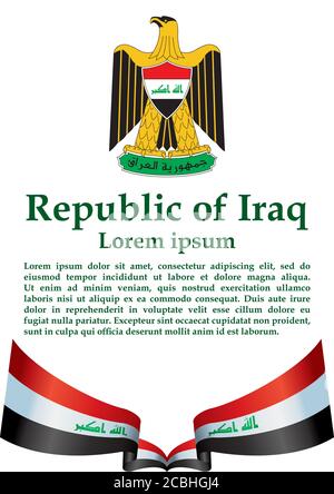 Drapeau de l'Iraq, République d'Iraq. Modèle pour la conception de prix, un document officiel avec le drapeau de l'Irak. Illustration vectorielle colorée et lumineuse. Illustration de Vecteur