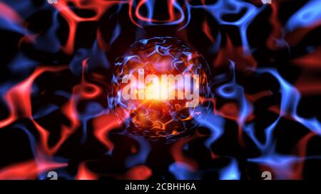 Résumé science-fiction technologie 3d rendu abstrait arrière-plan avec des rayons plasma bleus et rouges et des sparkles. Puissance exceptionnelle en mode rafale EF Banque D'Images