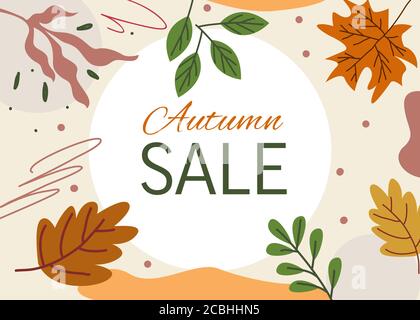 Bannière pour la vente d'automne feuilles d'automne colorées pour la promotion de rabais de shopping avec style plat. Illustration de Vecteur