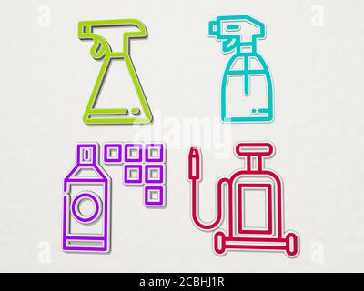 ENSEMBLE d'icônes colorées DU PULVÉRISATEUR - illustration 3D pour l'arrière-plan et bouteille Banque D'Images